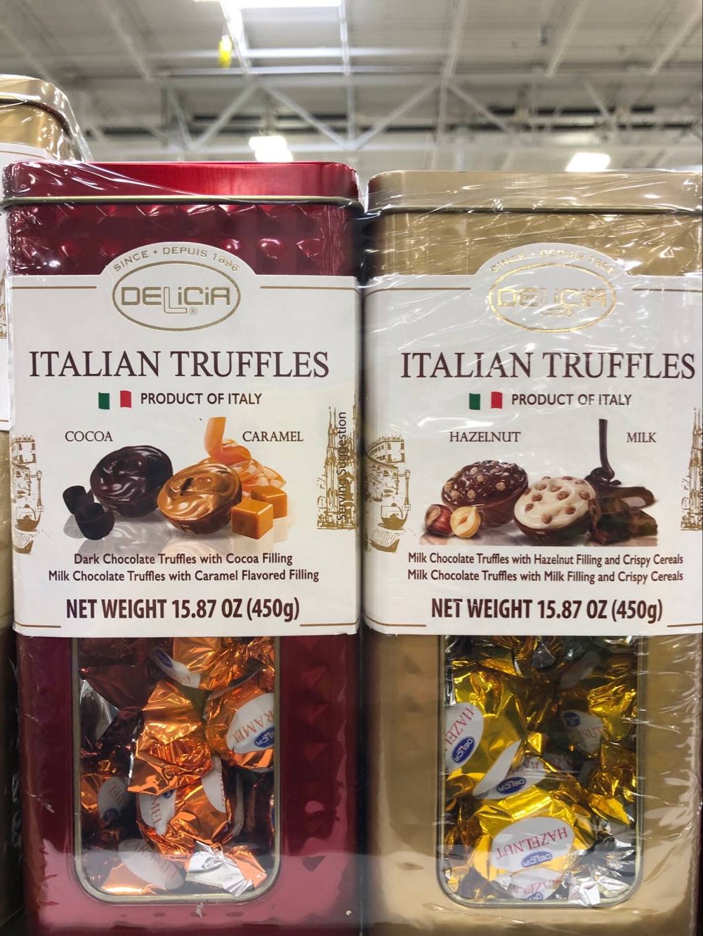 delicia italian truffles(cocoa/caramel, hazelnut/milk), 15.87oz.
