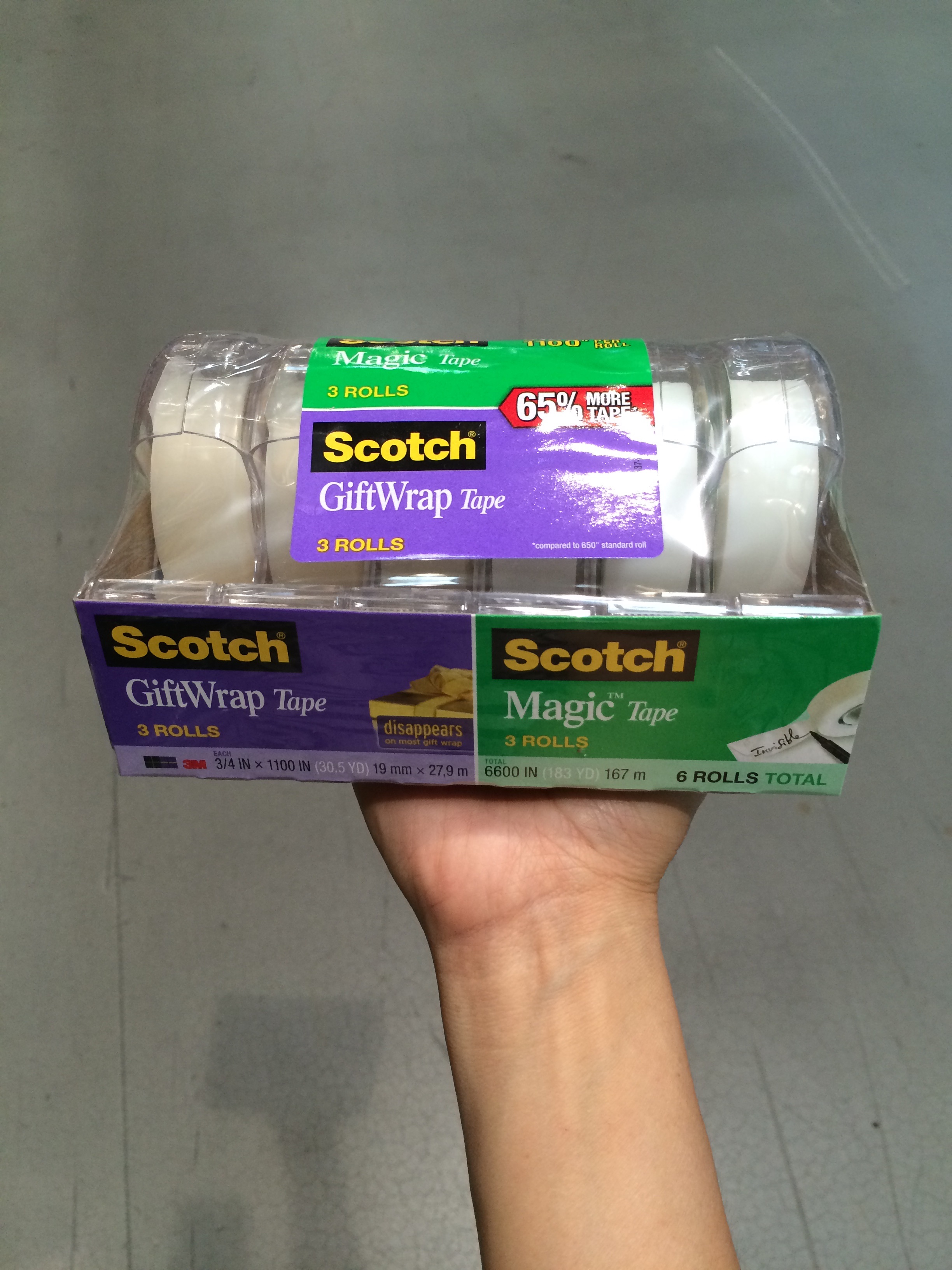 3m scotch magic tape/gift wrap tape 6pk 6600" tatal
