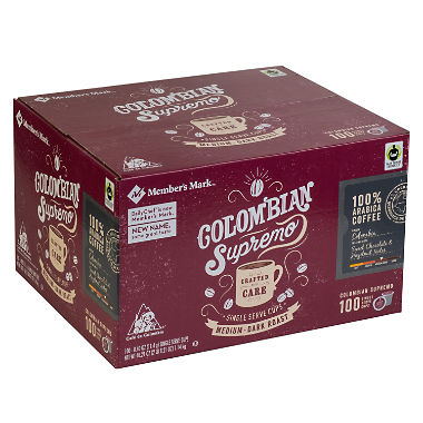 members mark colombian supremo coffee, single-serve cups (100