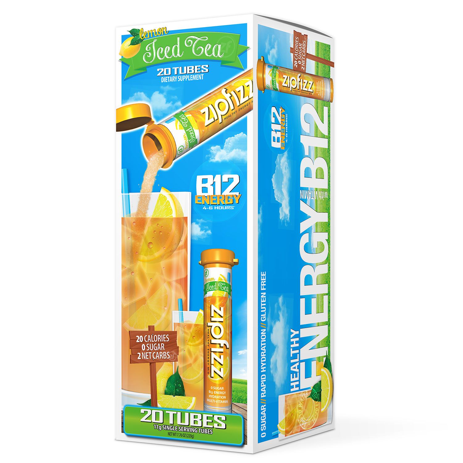 76oz/220g zipfizz 健康功能饮料冲剂 含维他命b12 冰柠檬茶口味 20条